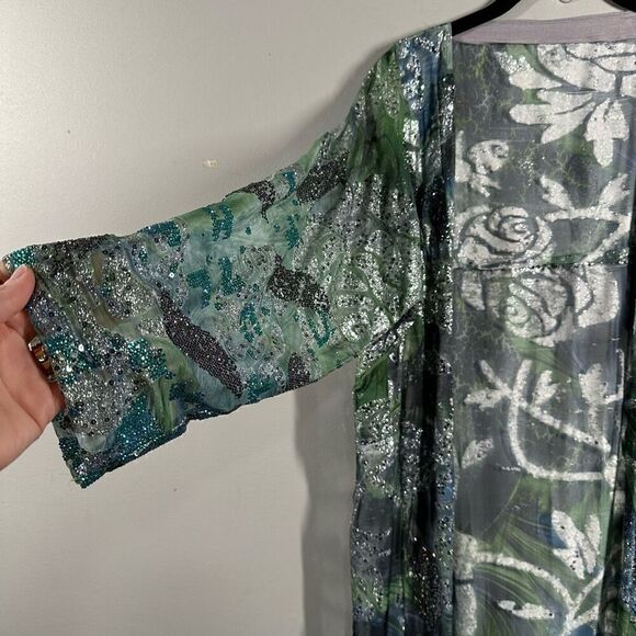 Bejeweled glitter embellished floor length maxi dress & duster jacket set - Picture 13 of 16